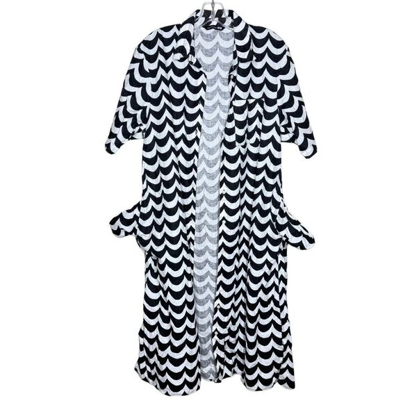 Marimekko Uniqlo Laine Short Sleeve Black White Shirt Dress Size M Linen Button - Picture 9 of 12
